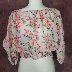 Wishful Park Sheer Floral Cropped Elbow Length Sleeve